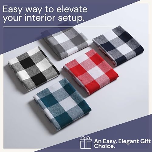 Image of Navy Blue Buffalo Check Kitchen Towels, 4 Pack, 100% Cotton, 16x26 Inches, Soft, Absorbent, Quick Dry, Dish Cloths, Bar & Restaurant Cleaning Towels with Hanging Loop, Navy White
