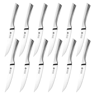 KINGSTONE 5″ Steak Knives Set of 12 Pieces Kitchen Steak Knife Set German Stainless Steel Serrated Steak Knives with Gift Box Dishwasher Safe (12, sliver)