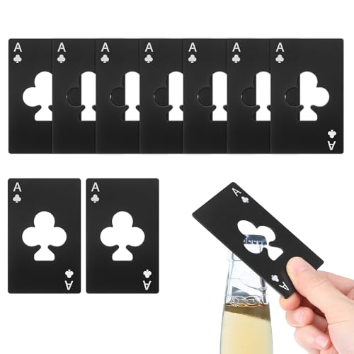 sourcing map 10 apribottiglie Ace of Clubs, in acciaio inox, formato carta di credito, apribottiglie, per tasca a portafoglio, apriscatole, per feste di nozze, regalo per addio al nubilato, nero