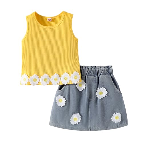 Image of Hoscotch Girls Floral Yellow Sleeveless Skirt Set