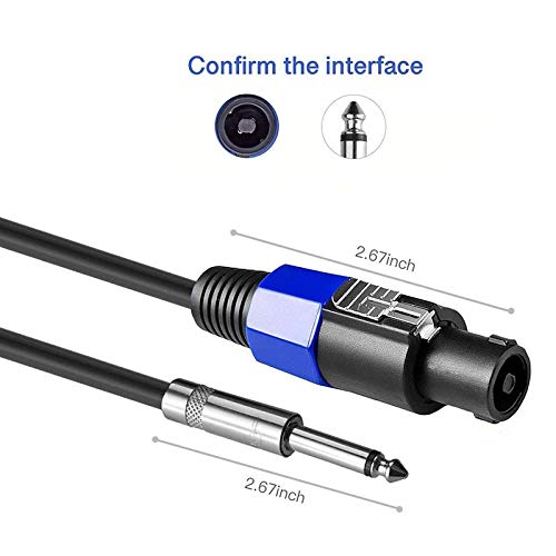 Confezione da 2 cavi da 50 Ft Speakon a 1/4 pollici per altoparlante da 12 Gauge AWG, di collegamento audio da 6,35 mm, per DJ/PA