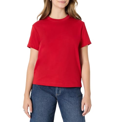Amazon Essentials Damen (Demis Favorit) Relaxed-Fit-Baumwoll-T-Shirt Rundhalsausschnitt, Rot, M