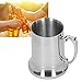 Tasse à bière, tasse à double couche avec poignée en alliage d'aluminium en acier inoxydable épaissi, pour fournitures d'hôtel de bar de bureau à domicile(450ml)Tasse Inox