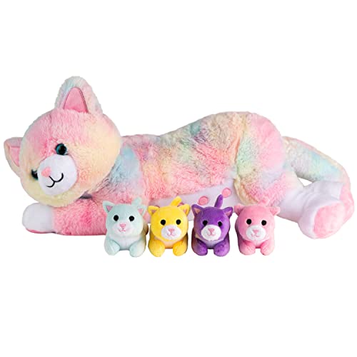 Mom Cat with Kittens Stuffed Animal Rainbow Cat Stuffed Animal Stuffed Cat with Kittens Cute Kitten Plush Toy Stuffed Animal Kitten Stuffed Animal Cat Toys for Girls Kitty Toys for Girl - Image 3