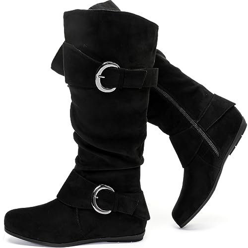 Luoika Women's Extra Wide Calf Knee High Slouchy Boots, Wide Width Tall Boots with Flat Heel Side Zipper. - Main Image