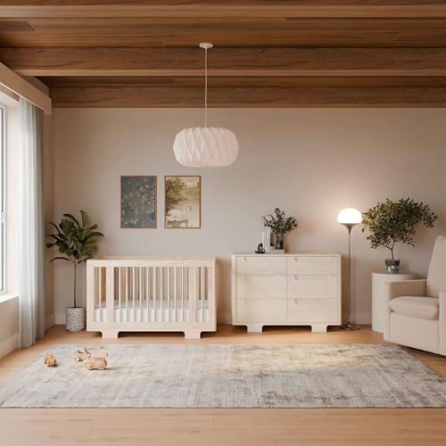 Image of Babyletto Yuzu Convertible All-Stages Bassinet, Midi, Full-Size Crib in Washed Natural, Greenguard Gold Certified, Portable & Adjustable with Conversion Kits and Pads Included