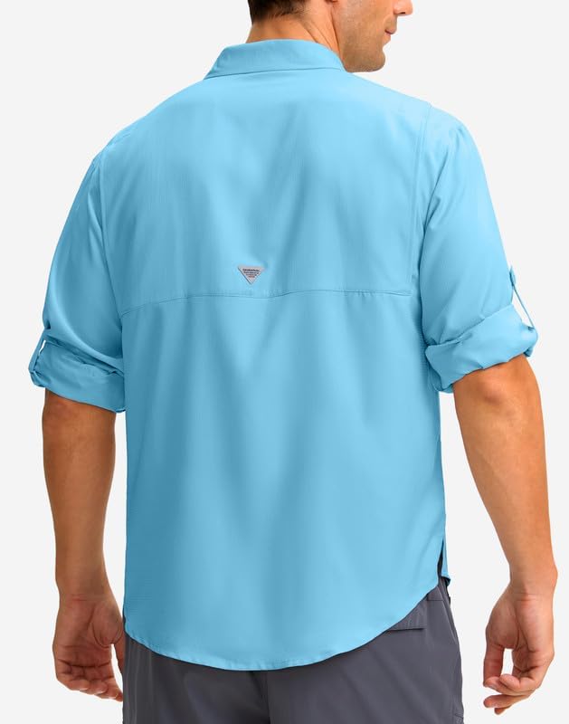 men's long sleeve sun protection fishing shirt with zipper pockets upf 50+ lightweight cool sun shirts for men hiking outdoor xx-large sail