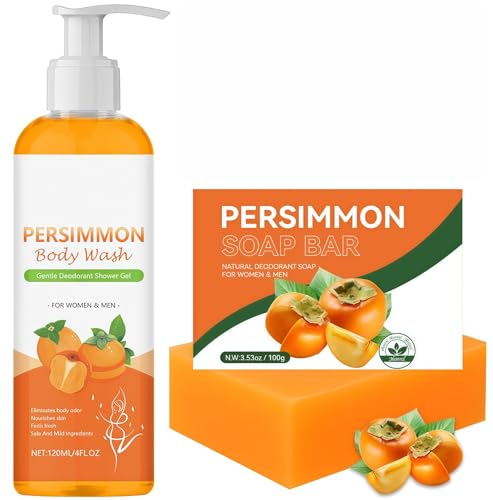 Gel de ducha natural de caqui, jabón de caqui para el olor de las personas,fragancia duradera,piel suave y espuma rica,Limpieza Profunda E Hidratación Para Mujeres, Hombres Y Personas Mayores
