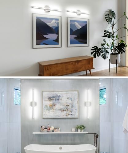 Image of SOLFART Bathroom Lighting Fixtures Over Mirror Dimmable 32 Inch LED Vanity Lights Brush Nickel Bathroom Light S8200-810mm-NK-D