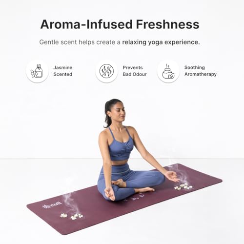 Image of Cult Aroma Infused TPE Yoga Mat 6 mm Anti Skid Non Slip Exercise Mat with Carry Bag for Yoga Workout Gym Wine