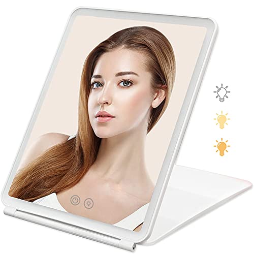 Liwankaqi Espejo de maquillaje LED, aumento 1X/3X, 3 colores regulables, espejo iluminado de viaje, recargable, portátil, compacto, espejo iluminado de viaje
