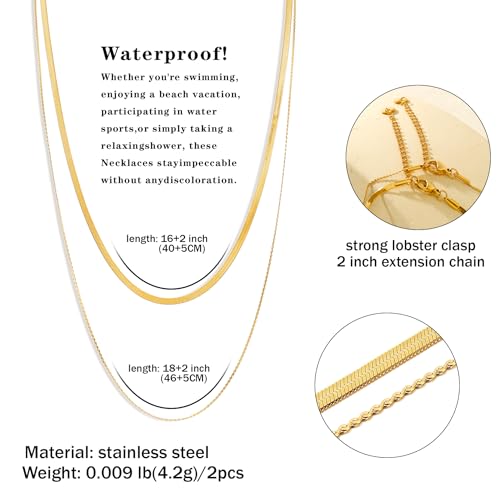 CONRAN KREMIX Waterproof Gold Necklace Layered Necklaces for Women Non Tarnish,18k Gold Plated Stainless Steel Dainty Stack Thin Chain Necklace Set for Women Gifts Jewelry