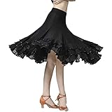 Woman's Ruffle Panel Twirl Cha Cha Rumba Bolero Mambo Jive Dance Skirt Outfit Costumes Midi Black