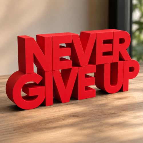 Image of Mad Masters Never Give Up Motivational Desk Decor - Aesthetic Table, Shelf & Wall Showpiece for Home Office, Business, Vastu Friendly Gifting, Crimson Red (20.3 x 9 x 2.5 cm)