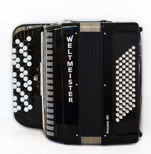 Generic New Weltmeister Romance 602 Button Accordion, made in Germany, 72 Bass buttons, Lightweight Accordion B-Gripp, Black, Straps and Case, Item Location USA