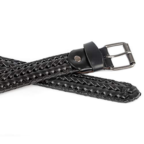 Men Braided Woven Genuine Leather Belt Brown3