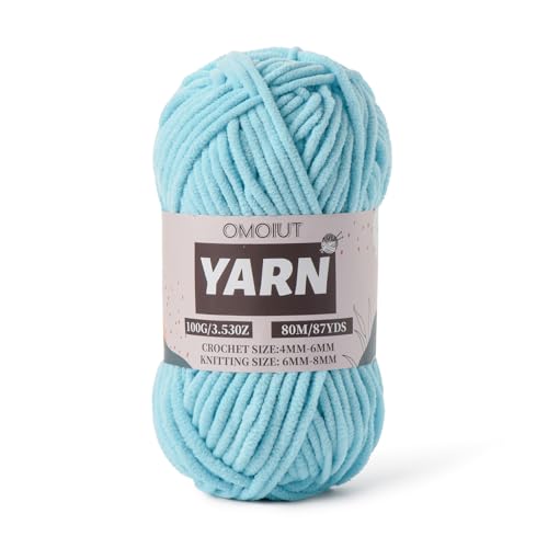 Image of Azure Fluffy Chenille Yarn for Crocheting - Baby Yarn for Crocheting Soft Blanket - (100g /87.4yds) Crochet Amigurumi Chunky Yarns - Super Bulky 5 Velvet Yarns