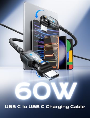 Image of AUFU PD 60W USB C to USB C Cable 6.6ft(1Pack), Double 180 +360Rotation /C to C Fast Charging /Type C to Type C Cable /6ft USB C Cable for 1Phone 17 /16 /15 /Ma-Book /1Pad Series, Samsung Galaxy Series