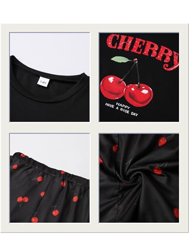 Image of KIDLAGA Girls Two Piece Sets Cherry Pattern Short Sleeve Shirts and Shorts Set With Pockets Girls Summer Outfits Size 7-14