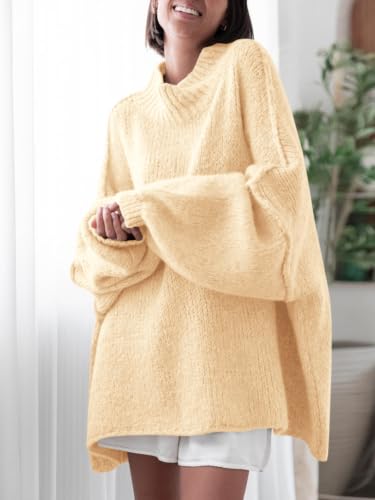Image of Saodimallsu Womens Oversized Sweaters Mock Neck Batwing Long Sleeve 2026 Fall Trendy Ribbed Knit Casual Tunic Sweater