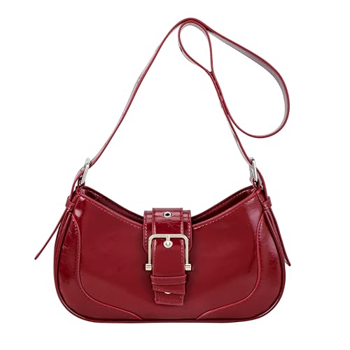 Ayliss Shoulder Bag for Women Red Purse Y2k Top Handle Bag Burgundy Purse Vegan Leather Tote Handbag Clutch Hobo Studded Clutch (Red)
