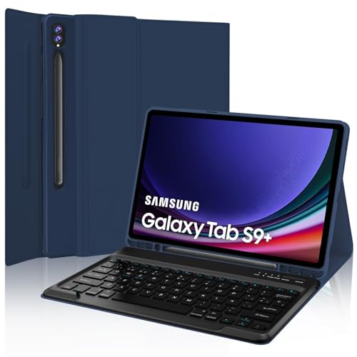 IVEOPPE Teclado Samsung Galaxy Tab S9 FE Plus/S10 Plus 12.4', Funda con Teclado España Ñ Bluetooth para Samsung Galaxy Tab S9 Plus 12,4' 2023 (SM-X810/X816B/X818U), Azul Oscuro