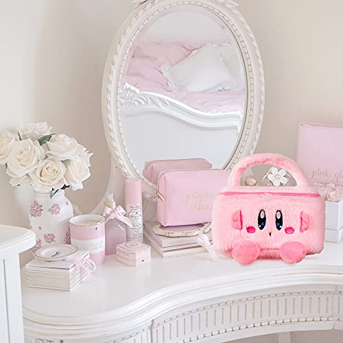Pink Makeup Bag Portable Cosmetic Bag, Plush Travel Makeup Bag with Handle Toiletry Storage Organizer Case for Women Girls - Image 6