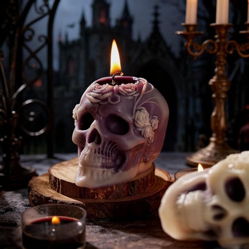 Sungmor Purple Skull Shaped Candles - Halloween Decor,...