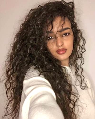 PORSMEER Peluca Cabello rizado lace front wig Peluca de pelo Pelucas delanteras del cordón del pelo de Halloween para disfraz, pelo largo, color marrón, rizado, ondulado 28inch Cover