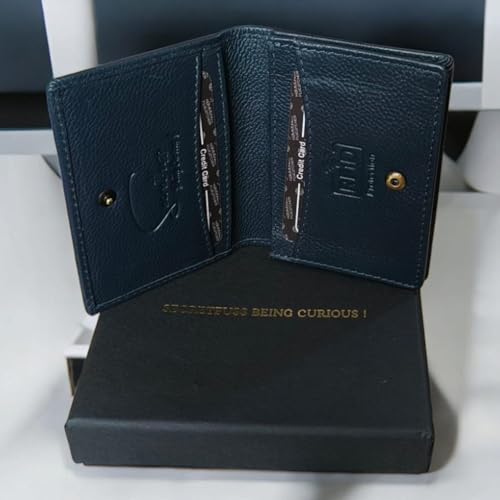 Slim RFID Protected Leather Card Holder Wallet, 4 Card Slots, Bi-Fold Design, Redwood Brown Blue Green (Blue)3