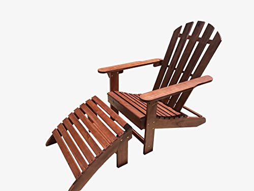 TisYourSeason Solid Acacia Wood Adirondack Chair with Footstool Ottoman Accent Furniture for Yard,Patio,Garden,Lawn w/Natural Finish