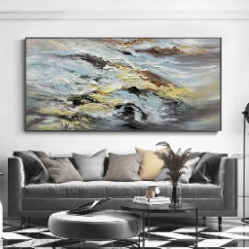 Affiches et impressions pour décoration de salon, peinture abstraite acrylique boho noir blanc d'or - 4