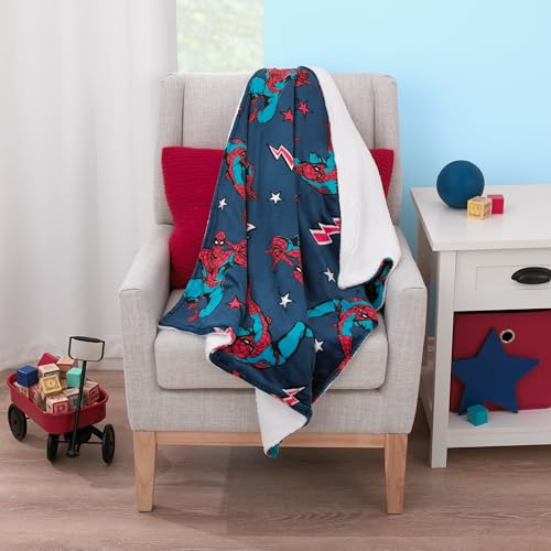 Image of Marvel Spiderman Blue, Red and White Super Soft Sherpa Baby Blanket