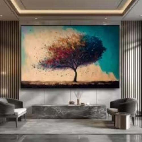 Décoration murale salon avec tableau abstrait d'arbres colorés
