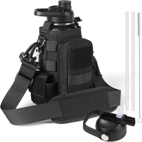 Bouteille d'eau tactique en acier inoxydable - Bouteille isotherme pour l'extérieur, la randonnée, le camping, la chasse - 32 oz - Noir