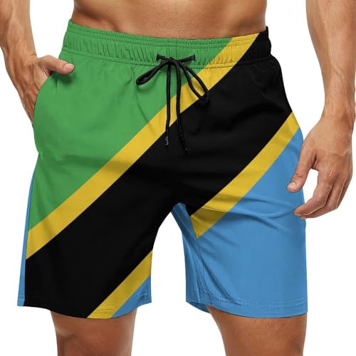 Adugen Origei Tanzania Flag Shorts Surf Men's Beach Swim Trunk