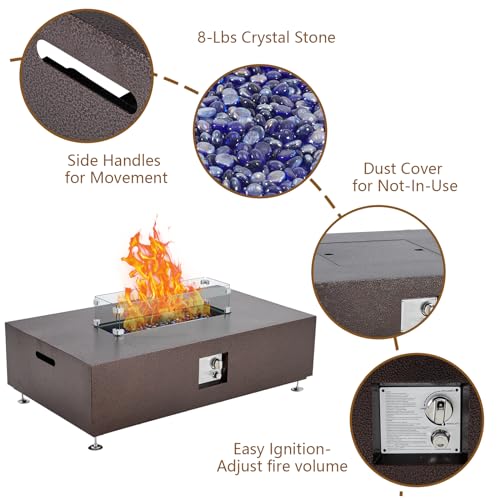 48" Propane Fire Pit Table,50000BTU Fire Table with Wind Guard, Glass Beads & Rain Cover, Sturdy Steel Anti-Rust Finish & CSA Safety Certified Outdoor Firepit for Patio Garden(Bronze)