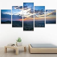 SIGNWIN 5 Panel Canvas Wall Art Sunset in The Mountains for Home Decorations Ready to Hang - 60