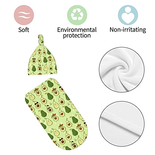 Image of Cute Avocado Newborn Swaddle Blanket with Hat Sets Newborn Receiving Blanket for Boy Girl Swaddle Sack Shower Infant Gift