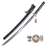 MURASAME Katana Sword Real Hamon Clay Tempered T10 Steel Unkubi Zukuri Blade Razor Sharp