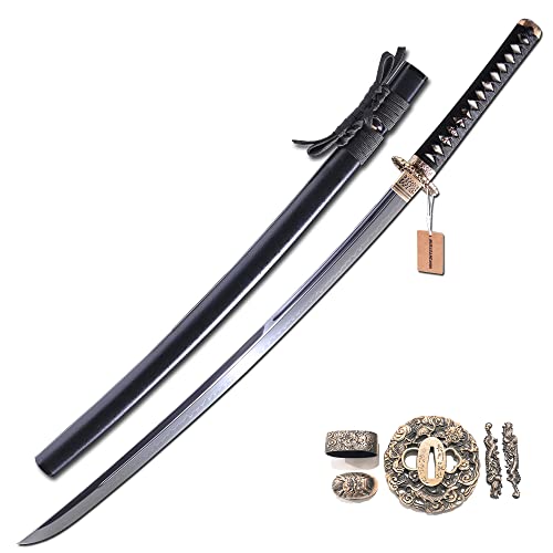 MURASAME Katana Sword Real Hamon Clay Tempered T10 Steel Unkubi Zukuri Blade Razor Sharp