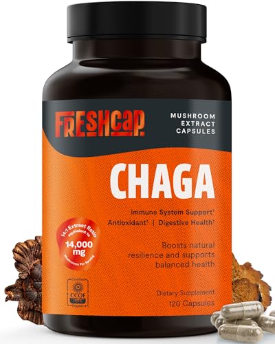 FreshCap Mushrooms Chaga Mushrooms Capsules 14,000mg - Mushroom Extract Antioxidants Supplement,