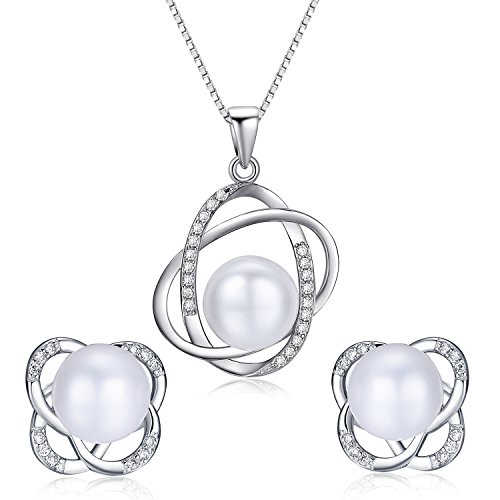 Stunning Flawless Pearl Stud Earrings & Silver Chain Pendant Set| Impeccable Quality Natural, Flawless Freshwater Pearl & 925 Sterling Silver| The Most Unique Fashion Jewelry Set (1 | White Pearls)