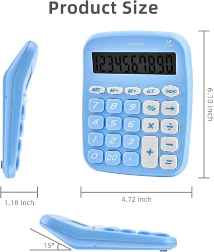 Image of Calculator, 12 Digit Big Buttons Easy to Press Office Calculator for Desk, Large Display Adding Machine (Blue)