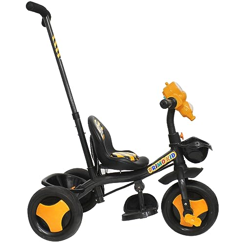 Image of Primo Kid Toys Tricycle for Kids 1 Years+, Plug & Play Tricycle for Kids. Ride on with Safety Seat Belt, Dual Storage Space & Parental Handle. (Mustard)