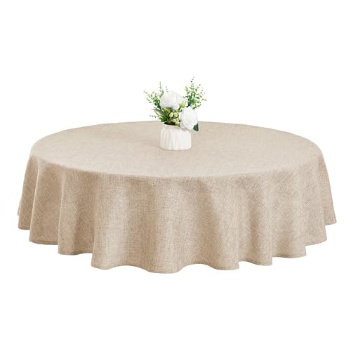 XWZO Faux Linen Round Tablecloth Wrinkle Free Stain Resistant Spillproof Washable Table Cloth for Kichen and Dinning Room Rustic Farmhouse Style Table Cover, Beige,70 inch, Round by XWZO - Used condition - CA$12.03