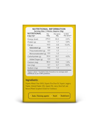 Image of Timios Organic Teething Sticks - Whole Wheat & Ajwain, 150g, Healthy, Tasty & Preservative-Free Baby Snack, Soothes Gums, Promotes Self-Feeding