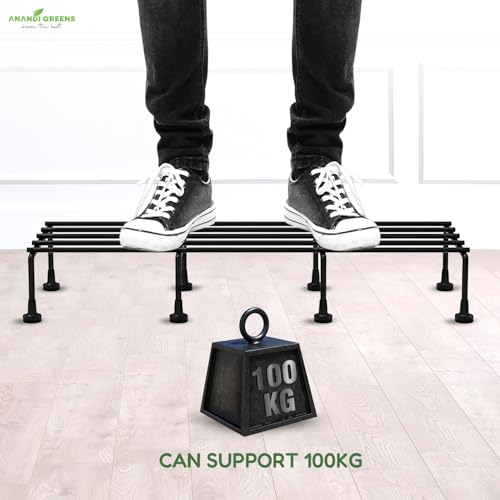 Image of Anandi Green's Black Color Anti Rust Metal plant Stand For for Balcony, living room, indoor and outdoor use (Rectangular Pack of 4)