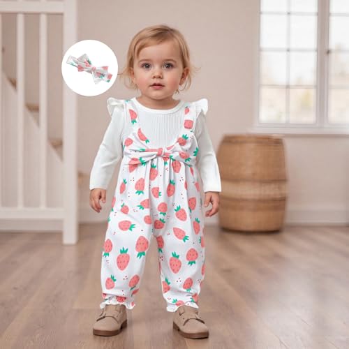 Lefyira Strawberry Romper Baby Girl Fall Clothes Ribbed Jumpsuit Floral Long Sleeve Newborn Strawberry Outfit Winter Romper4