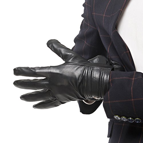 Nappaglo Men's Genuine Lambskin Leather Gloves Touchscreen Winter Warm Windproof Cycling Mittens (XXL (Palm Girth:9.5